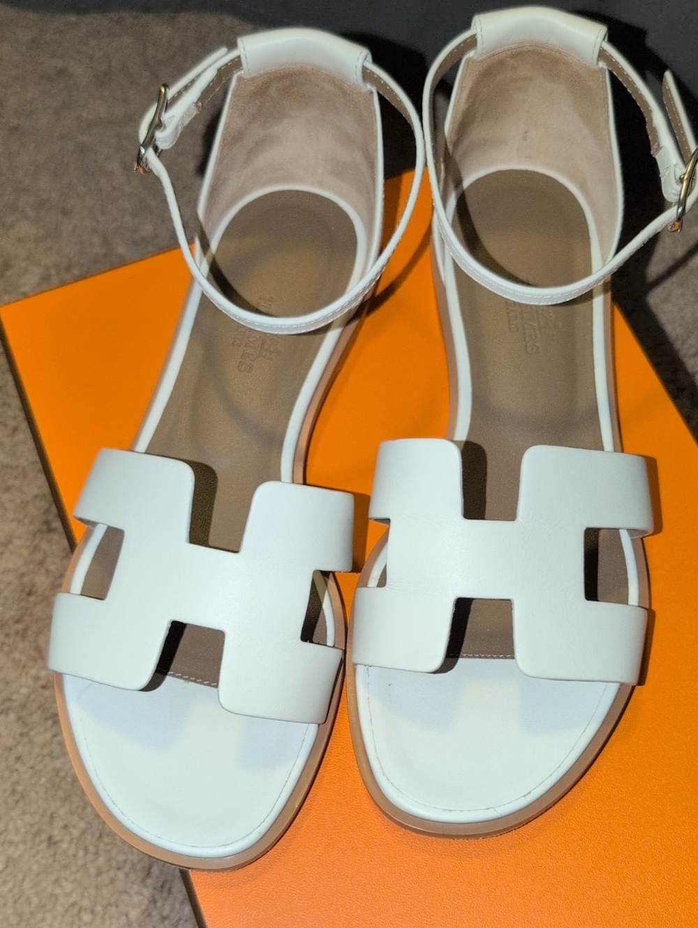 Hermes Santorini Sandals In Blanc (White) Size 37